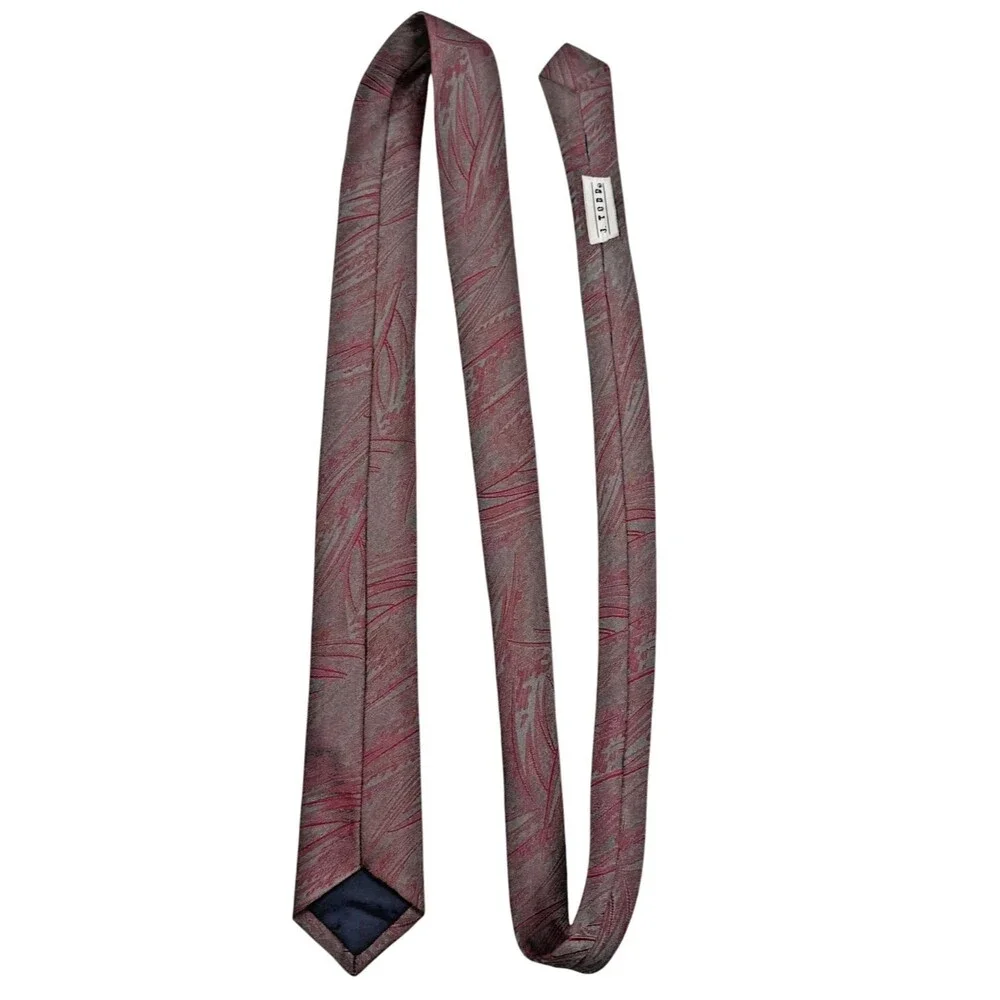 Vintage 80s‎ J Todd Skinny Tie Abstract Red Gray USA Made Slim Retro New Wave